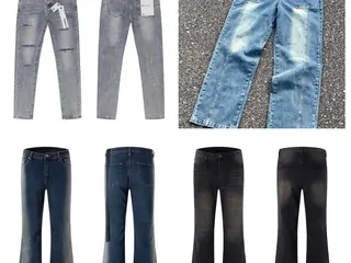 Jeans in pale and dark washes with faded thighs laid flat